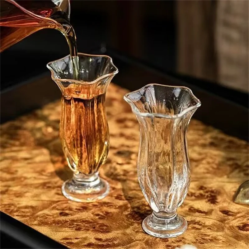 30ml Small Capacity Morning Glory Shape Glass Kung Fu Teacup Heat Resistant Tea Set Tea Cup Tasting Sake Wine Cup