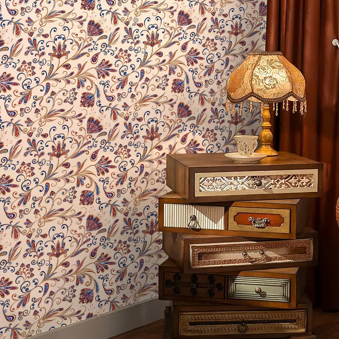 Vintage Floral Peel and Stick Wallpaper Removable Self-Adhesive Waterproof Contact Paper for Bedroom, Cabinet, Home Decor