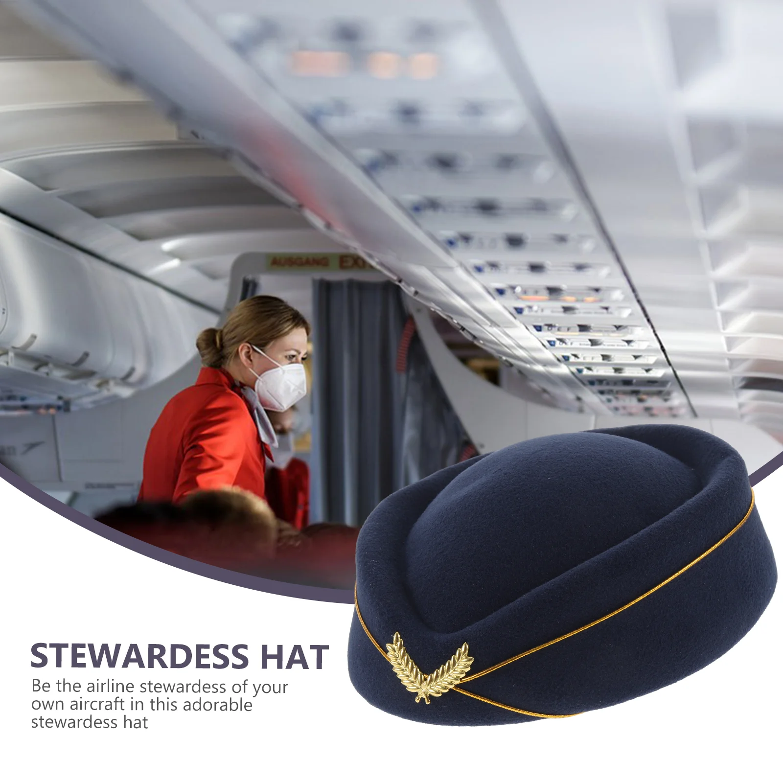 Stewardess Hat Ladies Hats Flight Attendant Costume Black Cap Hear Decor Scarf Performance Supply