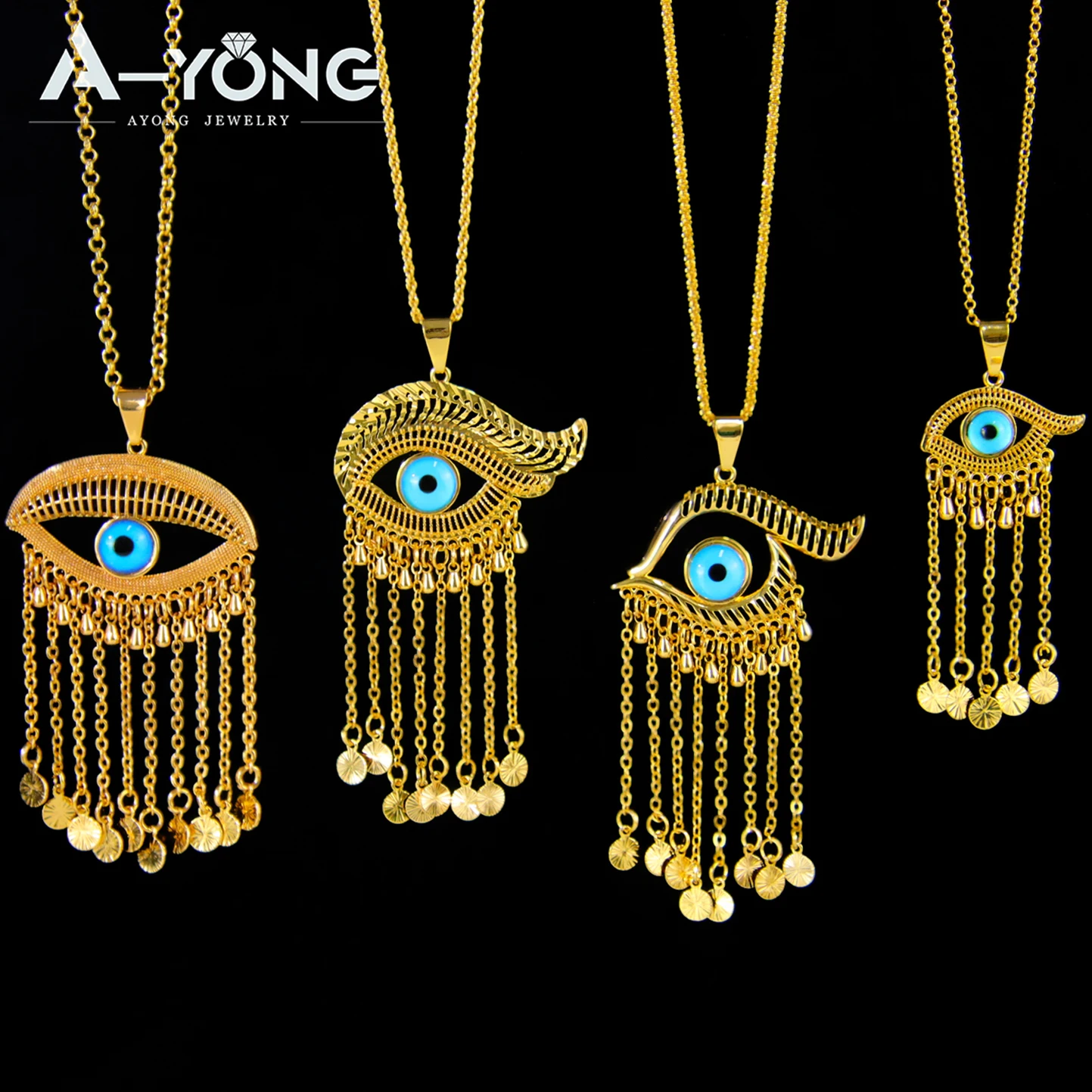 Türkische blaue Augen Charm-Anhänger 21 Karat vergoldet Naher Osten Mode Hip Hop Halskette Anhänger Dubai Frauen Party Schmuck