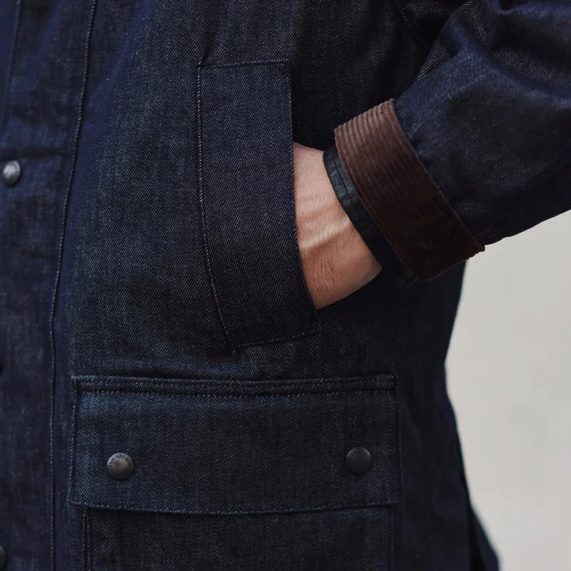 Sauce Zhan Wax-Free Ranger Denim Coat Mens Rustic Terrain Trench Outlander Jacket Regular Fit
