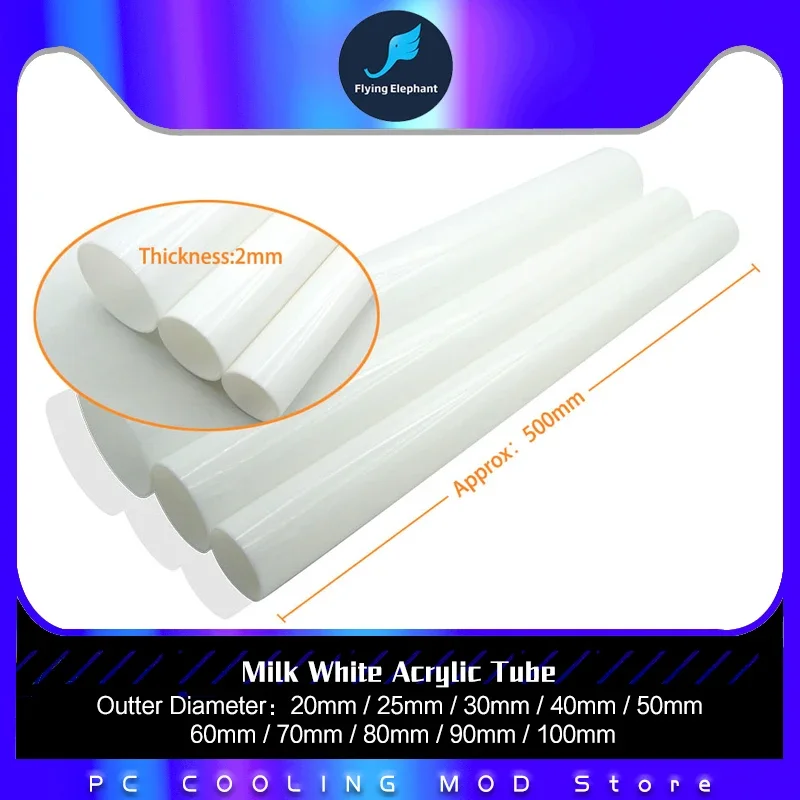 Milk White Acrylic Tube OD20mm 2mm Thick PMMA Pipe 50cm For DIY Job Light Tubing