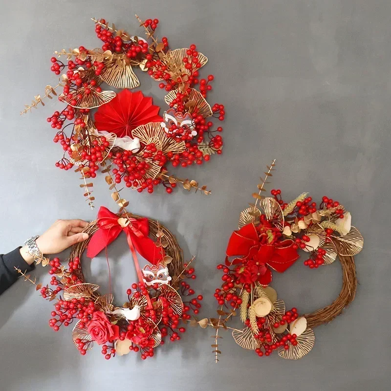 Spring Festival New Year's Eve garland door hanging diy festive red fruit wreath New Year's door and window decoration props