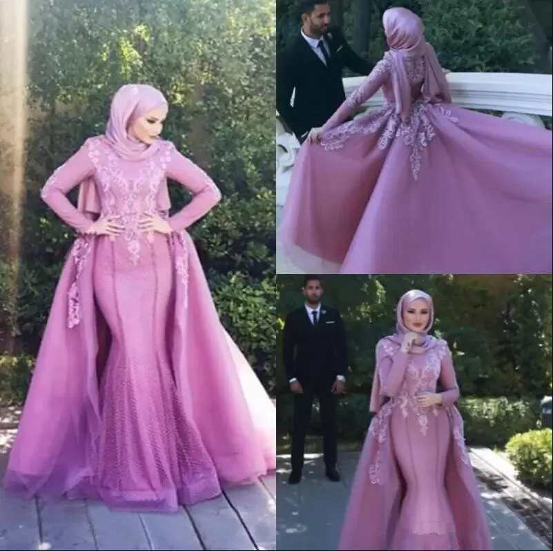 Po-Robe de Mariée Sirène Musulmane avec Poignées et Traîne Amovible, Hijab à Col Haut avec Appliques en Dentelle, pour Patients Saoudiens et aniques, Quelle que soit la Collection 2023