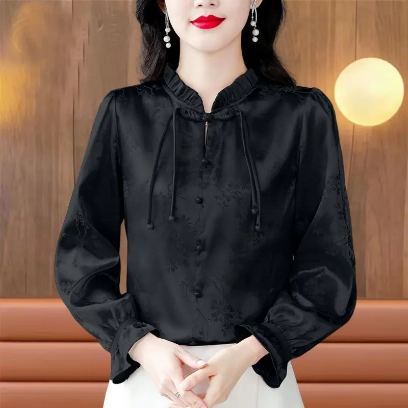 Fashionable New Chinese Style Light Luxury Long Sleeved Top Women\'s Temperament Base Small Shirt