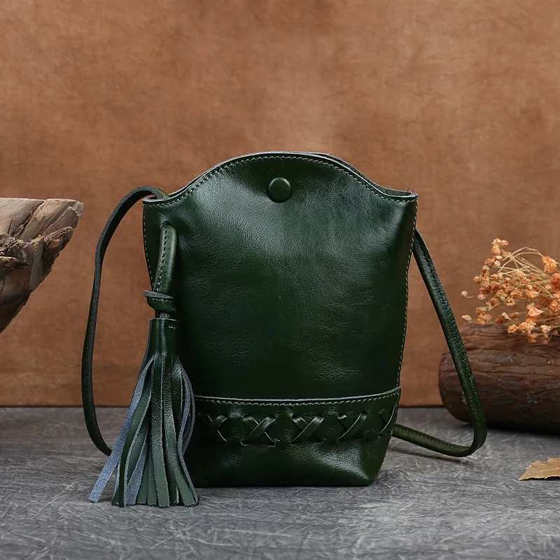 

Nesitu Highend Vintage Brown Green Lady Small Women's Genuine Leather Shoulder Messenger Bags Fashion Phone Purse m9042