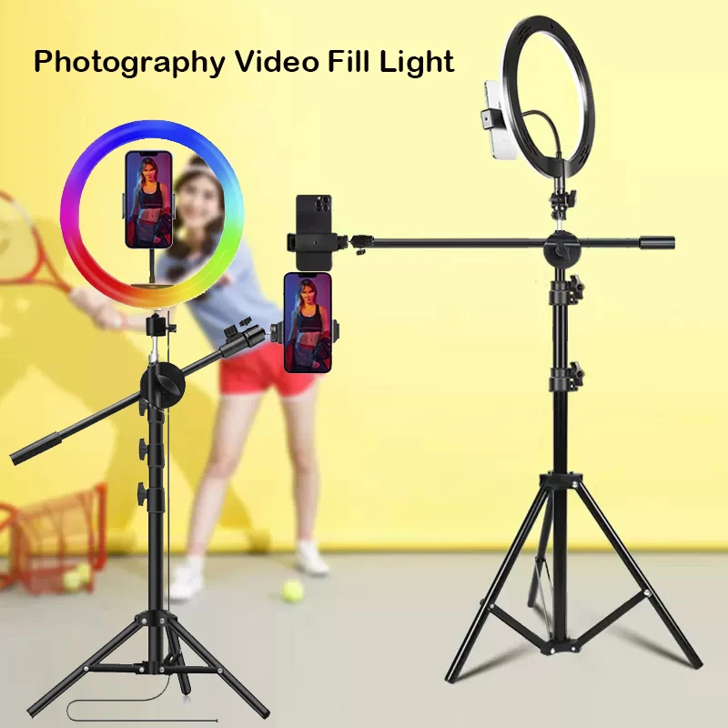 RGB Photography Led Video Ring Light 26CM Fill Lighting Camera Photo Studio Phone Selfie Lamp With Tripod Stand Boom Arm Youtube