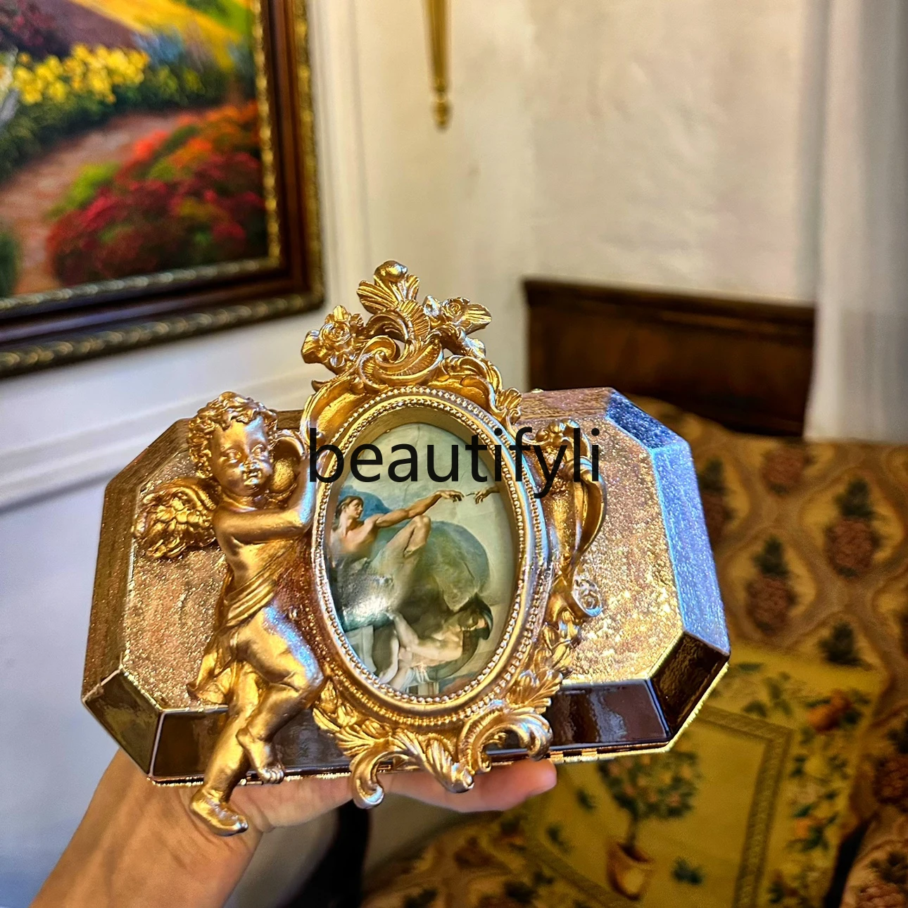 Collection antique banquet clutch chain bag European and American gold chain angel diagonal hanging bag