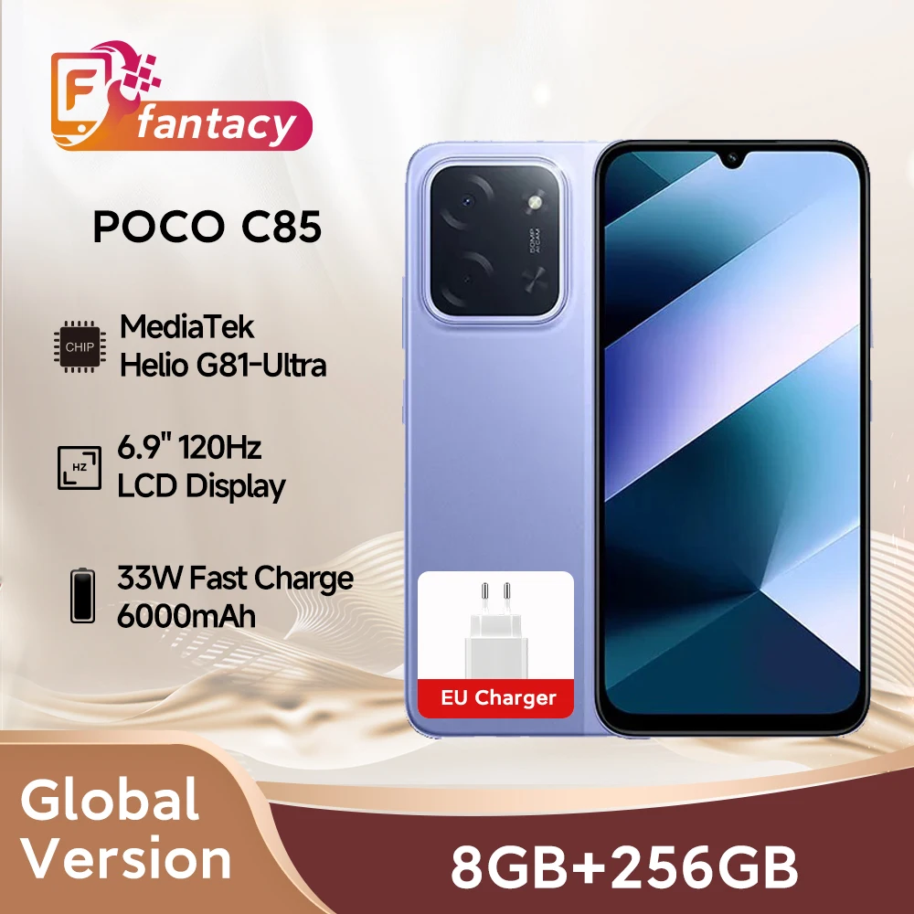 Global Version POCO C85 Smartphone Helio G81-Ultra 6.9" Dot Drop 120Hz Display 33W Charging 6000mAh Battery 50MP Camera NFC