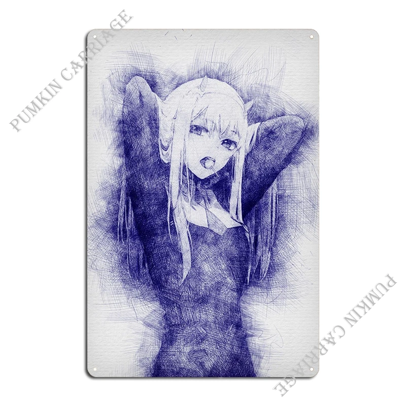 Zero Two Pen Sketch Metal Plaque Wall Cave Wall Designing Club Tin Sign Poster