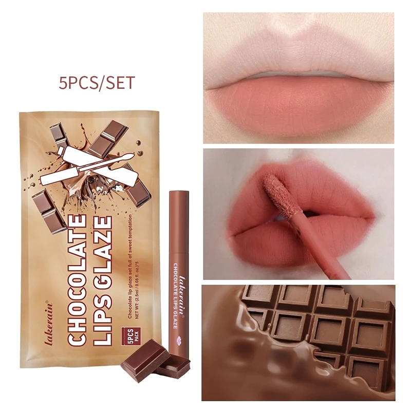 5 pezzi di smalto per labbra marrone opaco caffè rossetto balsamo per labbra set di lucidalabbra al cioccolato, trucco per labbra smalto opaco, effetto naturale, di lunga durata