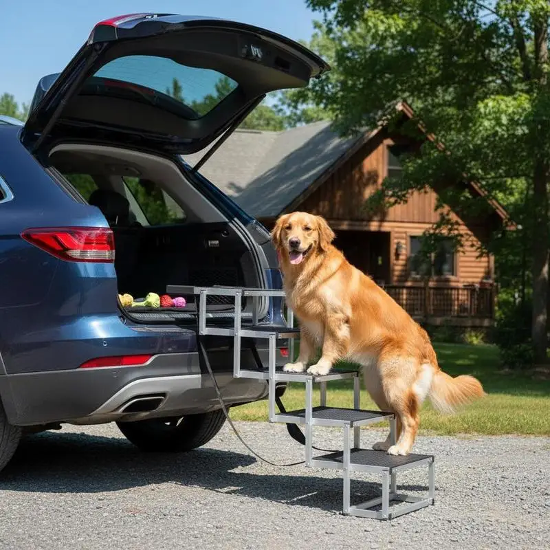 Rampe de voiture pour chien, large, à 5 marches, pliable, avec surface antidérapante, rampe portable légère en aluminium pour animaux de