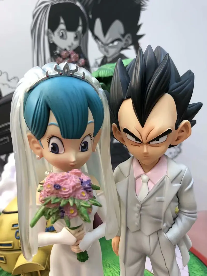 ​ ​ Estátua Gk de casamento Dragon Ball Z de 26 cm - Vegeta e Bulma com troncos Figura de anime presente colecionável ​   Ornamentos decorativos de mesa