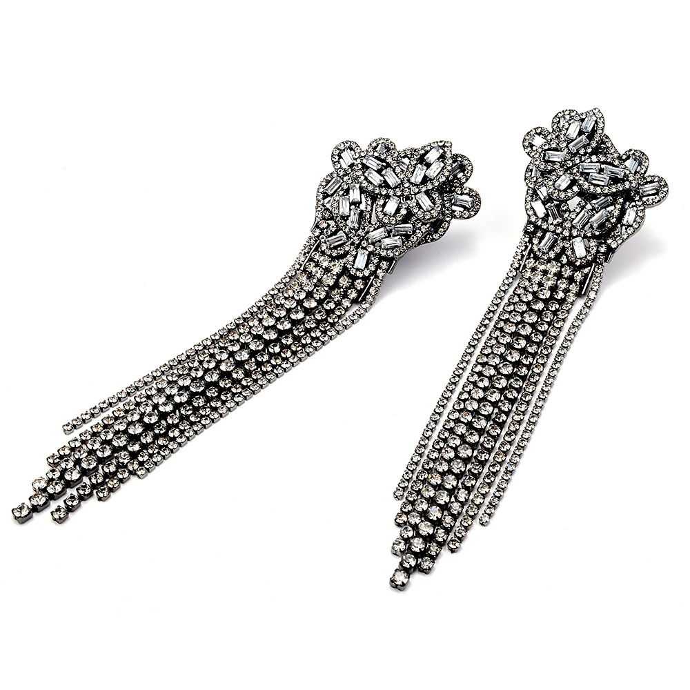 Fashion Rhinestone Tassel Drop Earrings For Women Luxury Full Crystal Earrings Statement Jewelry Accessories Gifts