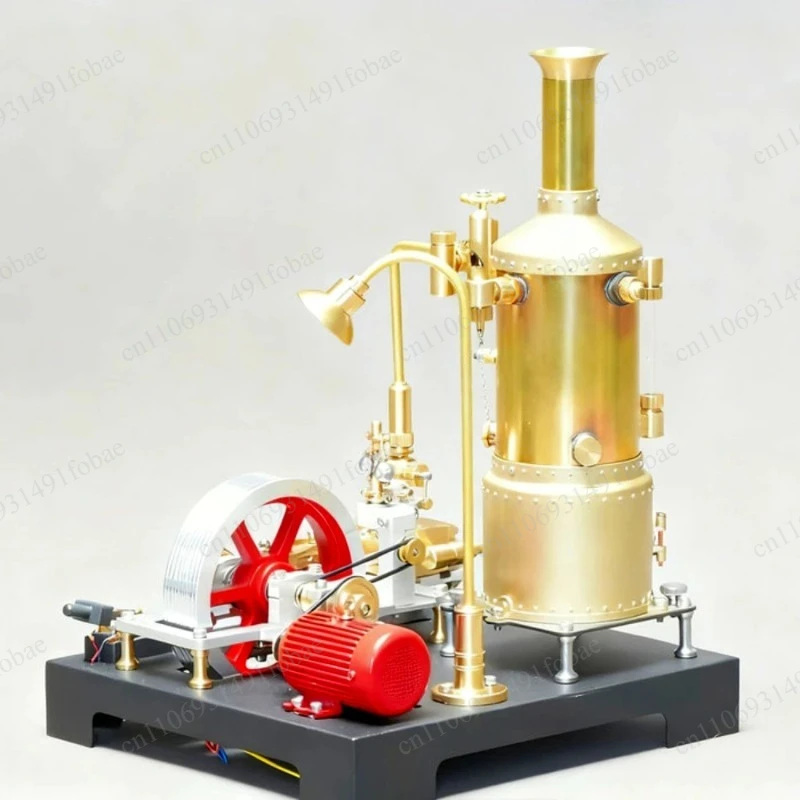 CNC Machined Stationary Steam Engine Model, Operable Design with Boiler, Generator, Light and Stand
