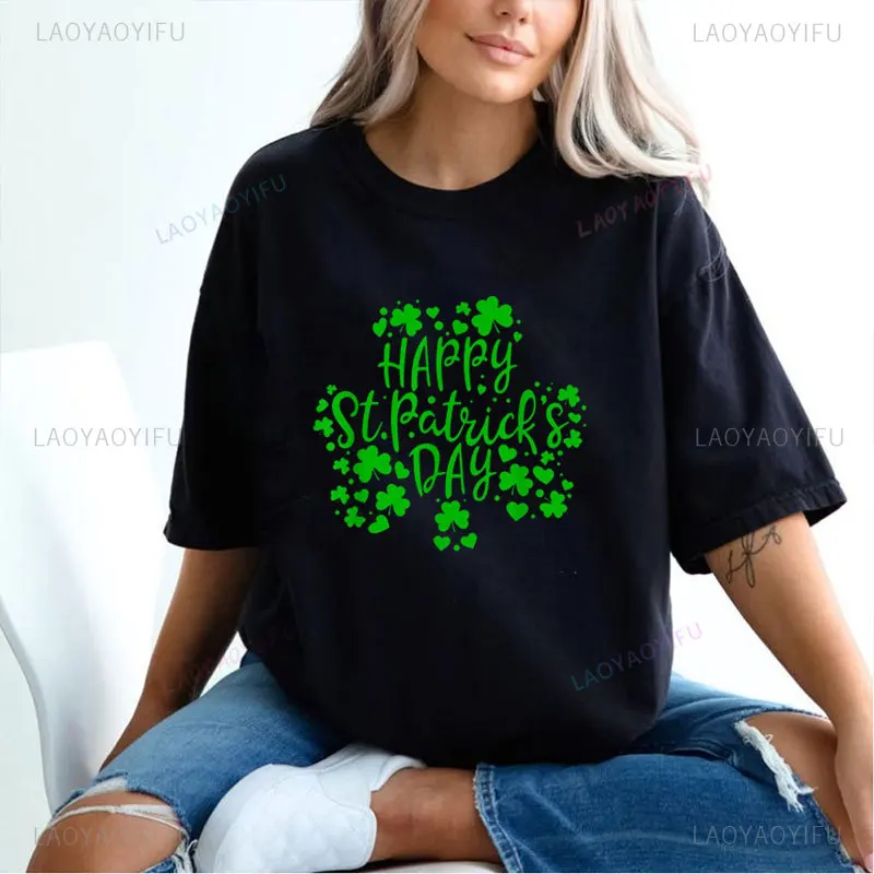 Happy St Patricks Day Cute Irish Shamrock Family Lucky Day T-Shirt Man Women Hip-hop Harajuku Graphic T Shirts Cotton Camisetas