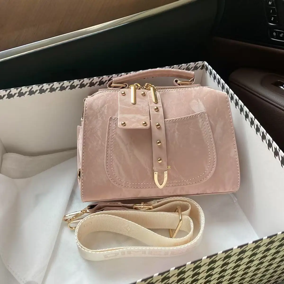 

Sweet Cute Pink Shoulder Bags Wallet Women High Street Leather Pocket Handle Y2k Handbag Female Vintage Underarm Messenger Bag