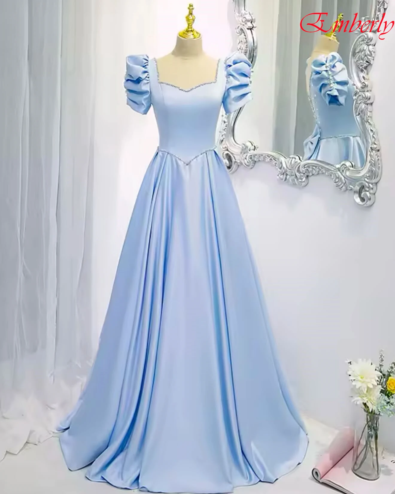 

Customized A-Line Square Collar Elegant Formal Evening Dress and High Quality Delicate Party Gowns Temperament Prom Dresses