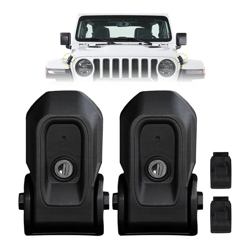 2 Pair Locking Hood Catch Bonnet Latch With Key Kit Abs+Metal Durable And Anti-Rust For Wrangler Jl 2018-2020 MGO3