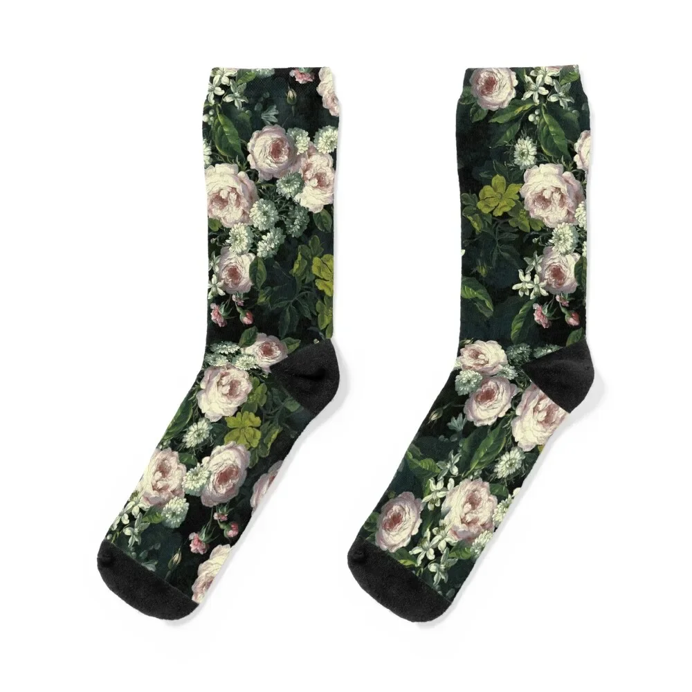 

Dutch Baroque Midnight Roses 2 Botanical Night Garden Socks Run Hiking boots soccer anti-slip bright garter Woman Socks Men's