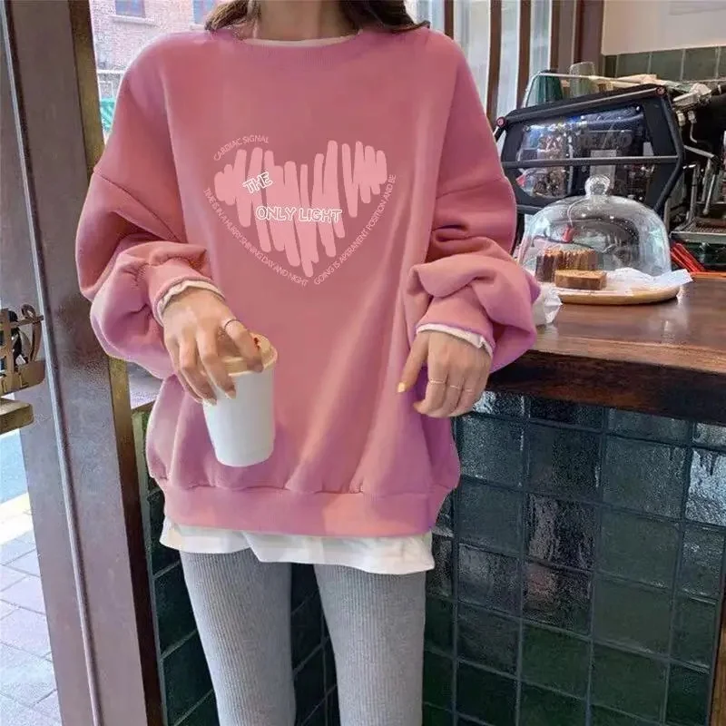 Women Loose Thickening Sweatershirts Female Fake Two Pieces Hoodies Tops Spring Autumn Ladies Fashion Large Size 5XL Sweatshirt