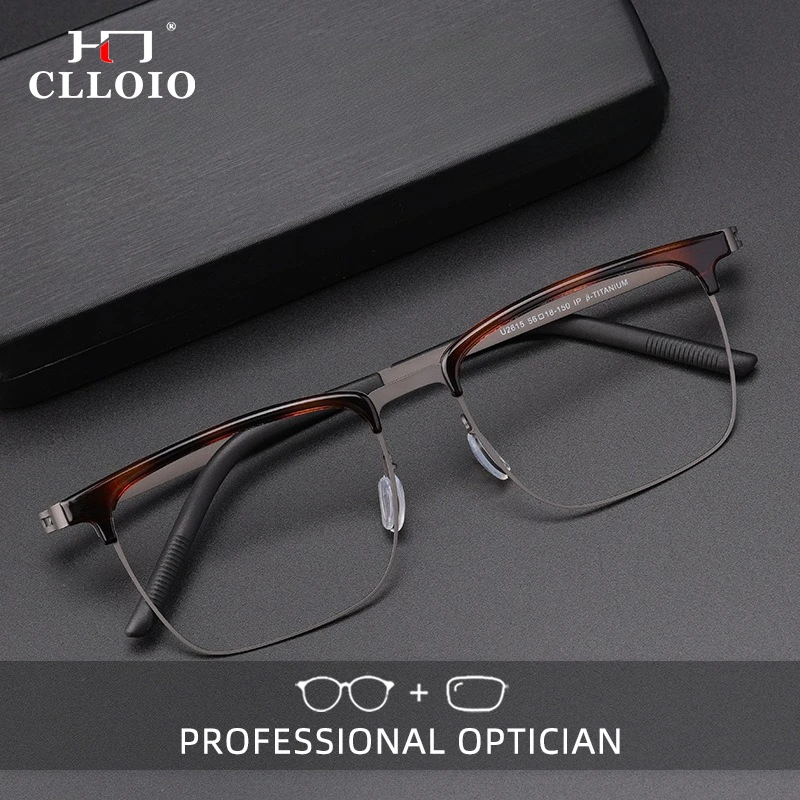 

CLLOIO Business Screwless Ultralight Reading Glasses Anti Blue Light Titanium Myopia Glasses Progressive Prescription Eyewear