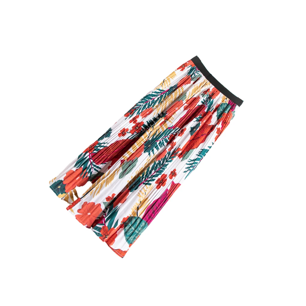 Flared Summer Skirts For Women Cool And Effortless Pleated Waist Print High Long Vintage Slim Petite Fresh