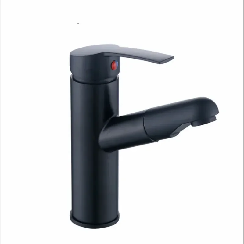 Grifos de fregadero extraíbles, grifo de lavabo de acero inoxidable, grifo mezclador de agua fría y caliente, accesorios de baño negros, Hardware