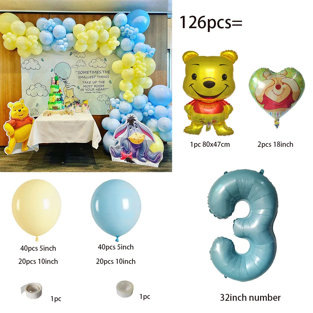 126 sztuk Disney Kubuś Puchatek Girlanda balonowa Zestaw łuku Macaron Balon Baby Shower Urodziny Wesele Materiały imprezowe Zabawki dla dzieci