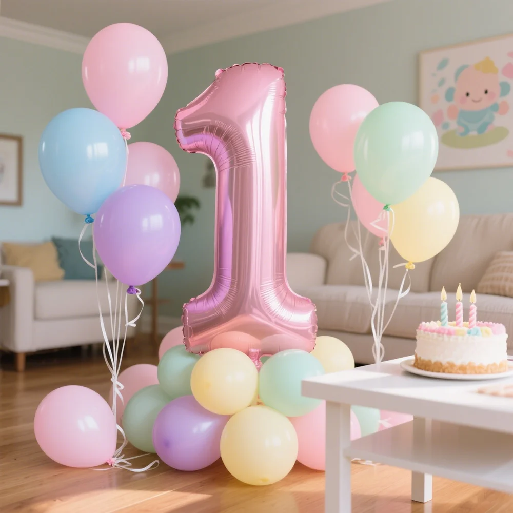 

40inch Pink Number Foil Balloons Set Happy Birthday Party Decorations Kids Girl 1-9 Year Old Macaron Colored Balloon