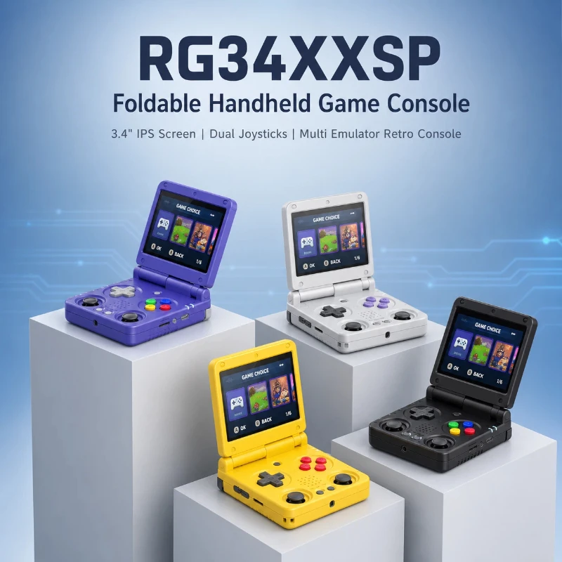 Handheld Game Console Rg34xxsp Flip Retro Portable Gaming Device Dual Joystick Alloy Axle Magnetic Closure Mini Video Game Playe