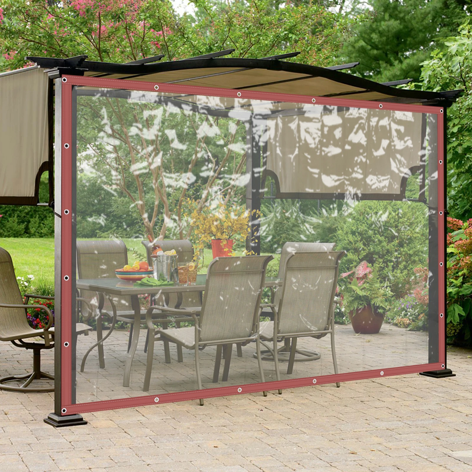 Outdoor Curtains with Transparent PVC Tarpaulin, Rainproof, Water-Resistant, UV Protection, Easy to Carry, Durable and