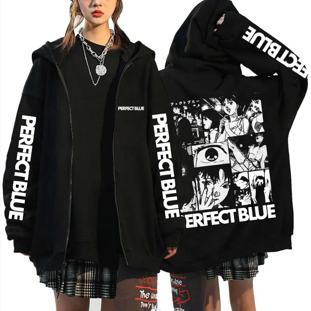 

Thriller Horror Anime Perfect Blue Zipper Hoodie Men's Manga Casual Zip Up Jacket Unisex Y2k Cosplay Oversized Zip Up Sweatshirt
