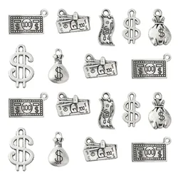 70Pcs 7 Styles Tibetan Money Charms Dollar Sign Money Bag 100 Dollars Bill Charms for Jewelry Making Bracelets Necklace