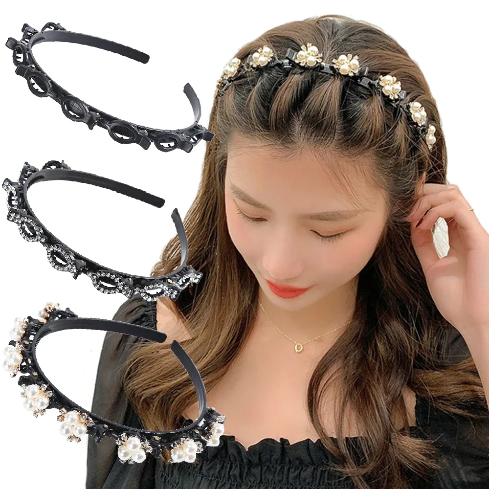 

Double Layer Bands Clip Hairbands Fashion Plastic Braided Headband Punk New Knitting Womens Headwear Hair Accessories Pearl