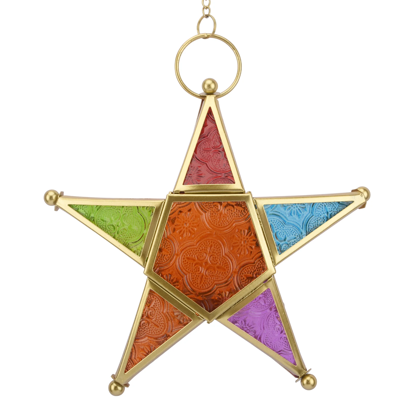 Wind Colorful Glass Light Holder Star Shape Indoor/Outdoor Tealight Holder Home Decoration Moroccan Style Hanging