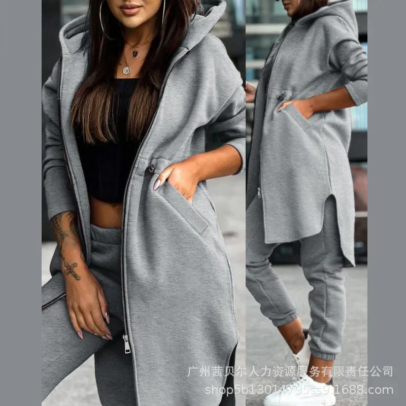 2024 Autumn Winter New Women\'s Hooded Jacket Trousers Suit Casual Everyday Joker Two-Piece Set