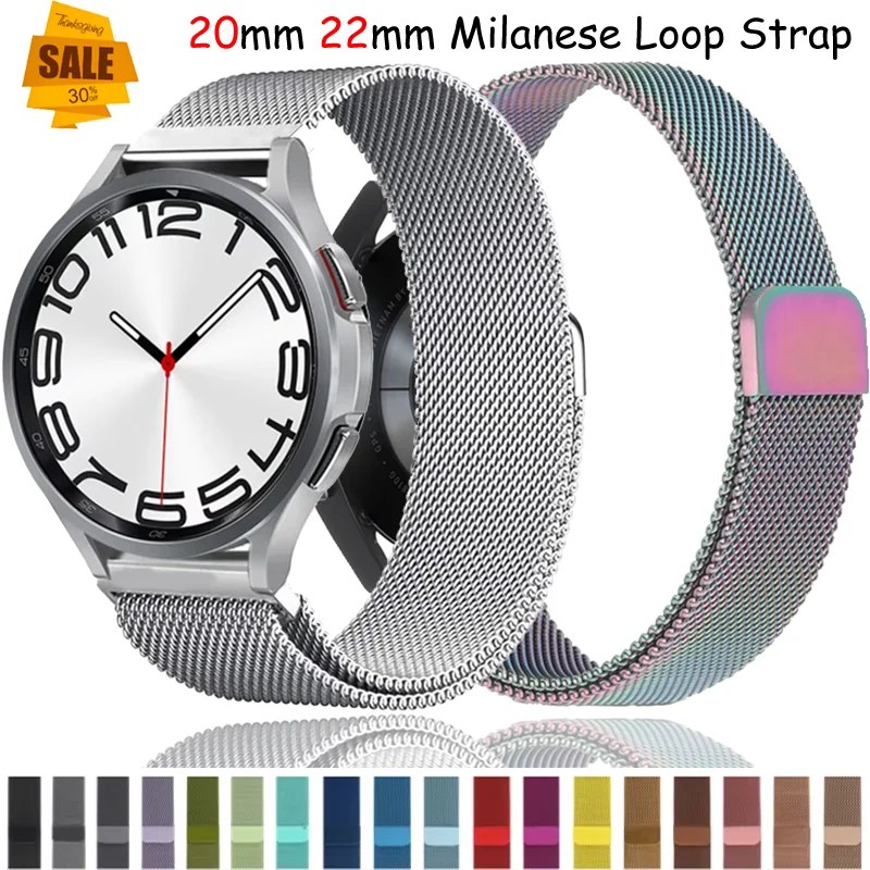 20mm 22mm Milanese Loop Strap For Samsung Watch 7 6 5 4/Amazfit GTS/GTR/Bip Metal Bracelet For Huawei Watch GT5-4-3-2-5 Pro 46mm