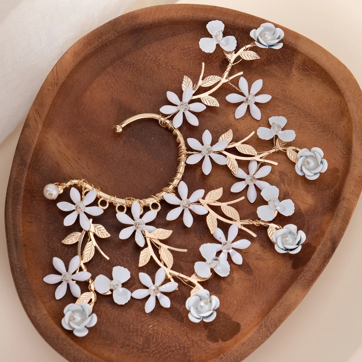 Luxus Metall Ohr Knochen Clips Braut Prinzessin Schmuck Perle und Strass handgemachte Ohrring Clips Prom Zubehör Geburtstagsgeschenke – Detail 13