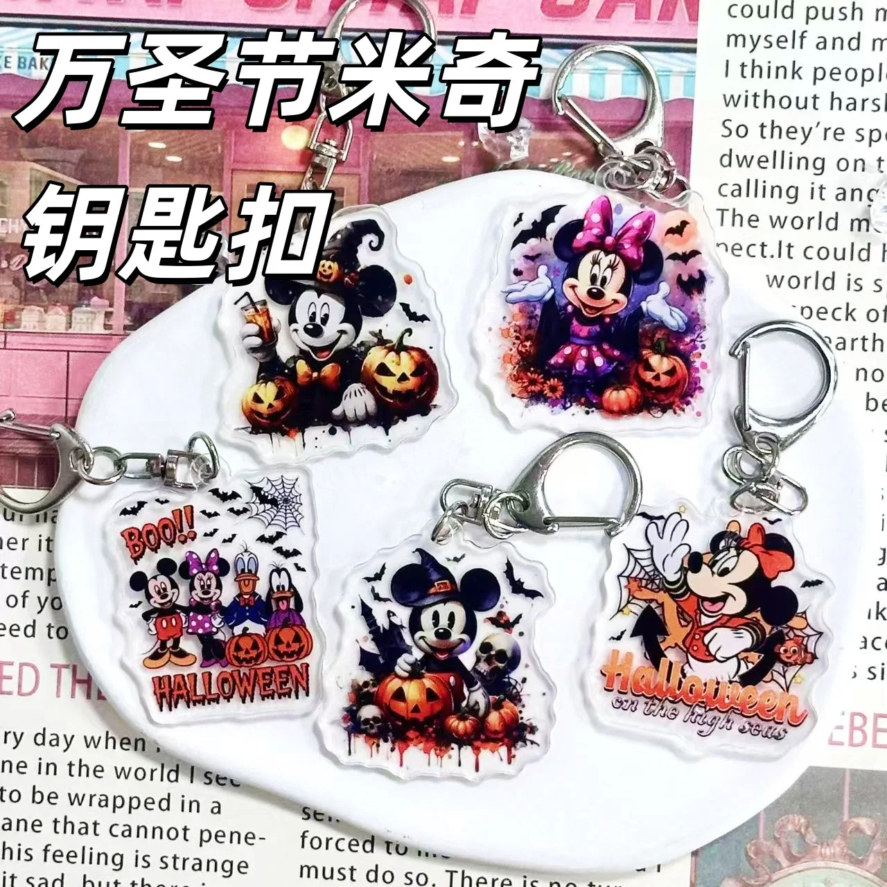 

5Pcs Kawaii Disney Mickey Mouse Keychain Anime Cute Acrylic Keychain Accessories Pendant Side Girl Gift