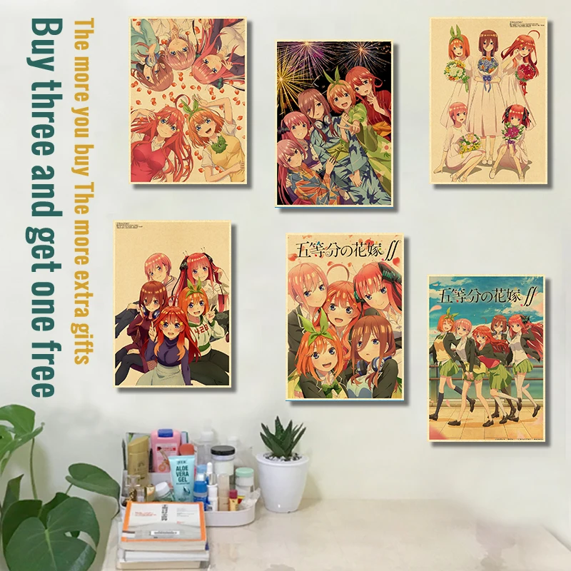 Anime Posters Go-toubun no Hanayome Wall Poster Vintage Kraft Paper Printed Home Living Room Wall Stickers Art Painting