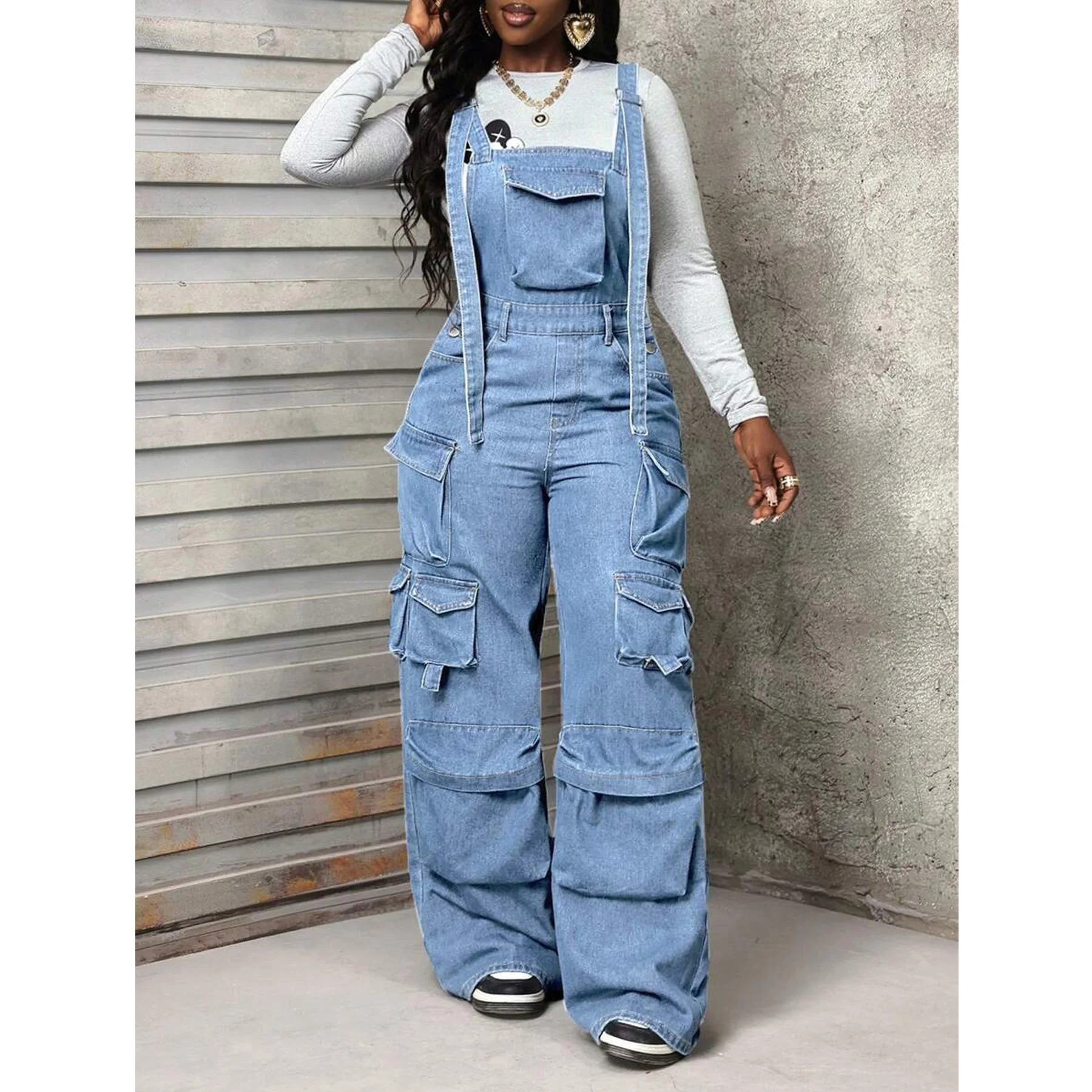 وزرة الدنيم السراويل عالية الخصر الجينز موضة Y2K الشارع الشهير 2025 النساء الشتاء الخريف الملابس السراويل الدنيم السراويل الفضفاضة #2