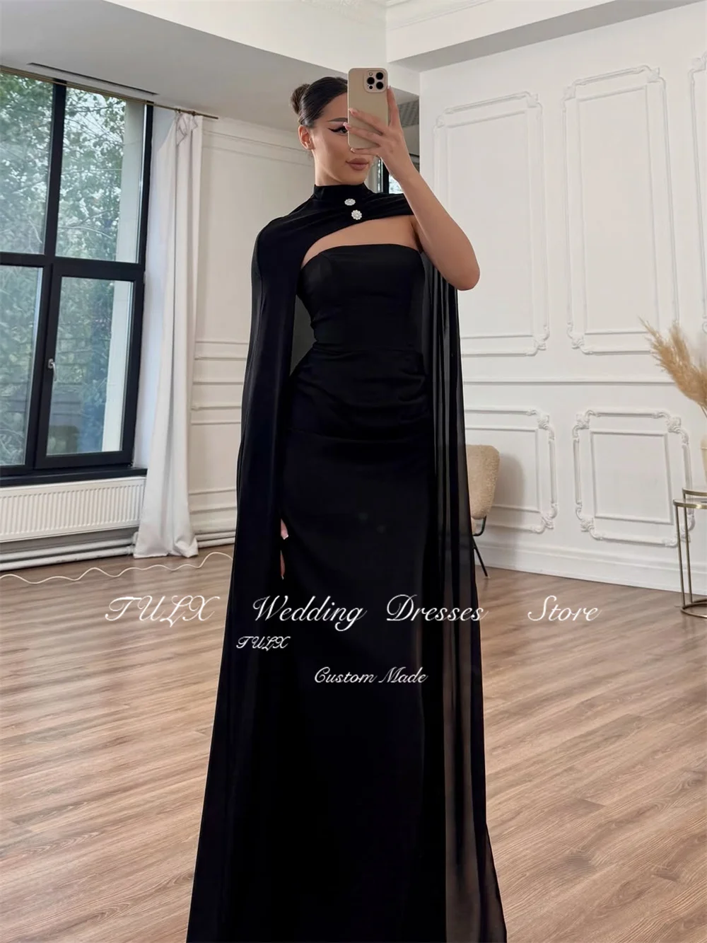 TULX Elegante Zwart Roze Avondjurken Strapless Hoge Hals Mantel Feestjurk Zeemeermin Lange Formele Gelegenheidsjurken Op maat