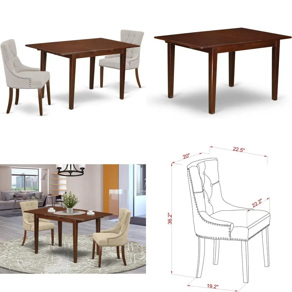 طقم طاولة مطبخ مكون من 3 قطع من East West Furniture مع طاولة مستطيلة ووصلة أوراق الفراشة، بما في ذلك كرسيين #1