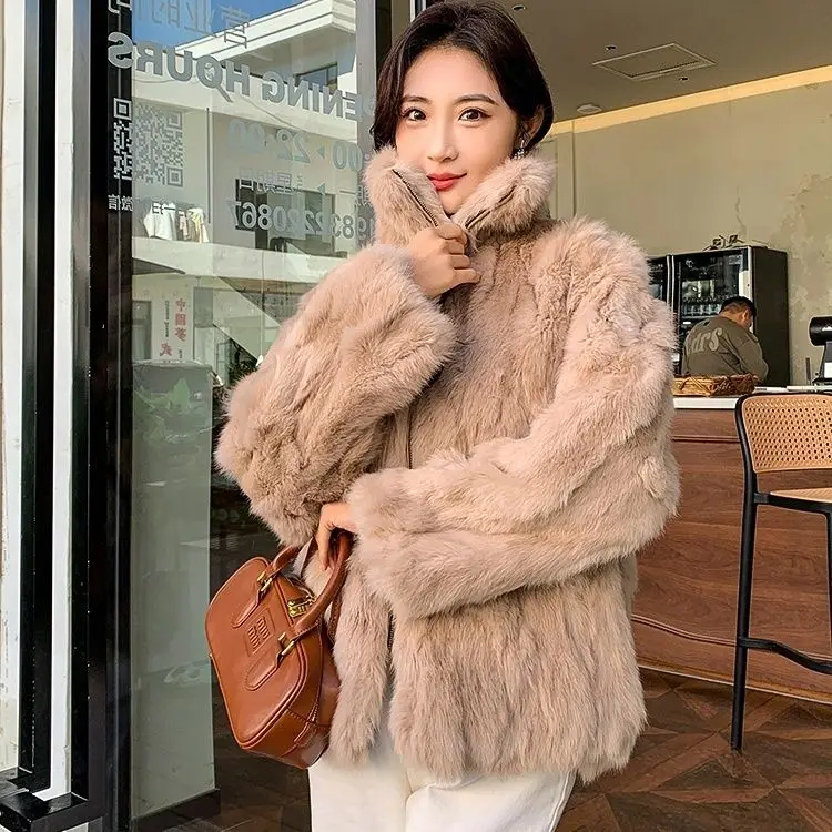 نمط جديد المرأة شتاء دافئ لينة جودة ريال ريكس أرنب معطف ريكس الأرنب الفراء سترة قصيرة كبيرة ريال فوكس الفراء طوق معطف Wh107