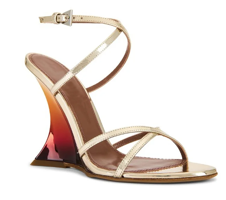 Ankle Strap Gradient Round Toe Summer Women Sandals Wedges High Heels Buckle Strap Design Large Size Fashion Show Shoes