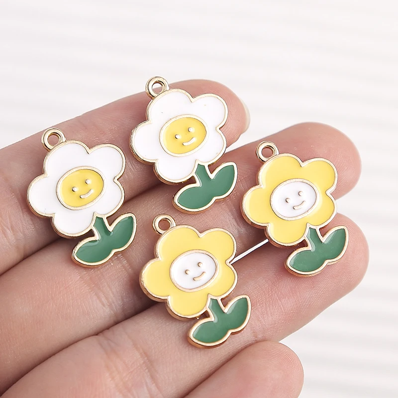 10pcs/lot Colorful Enamel Flower Charms for Jewelry Making Alloy Plant Tree Sunflower Charms Pendants for DIY Necklaces Earrings