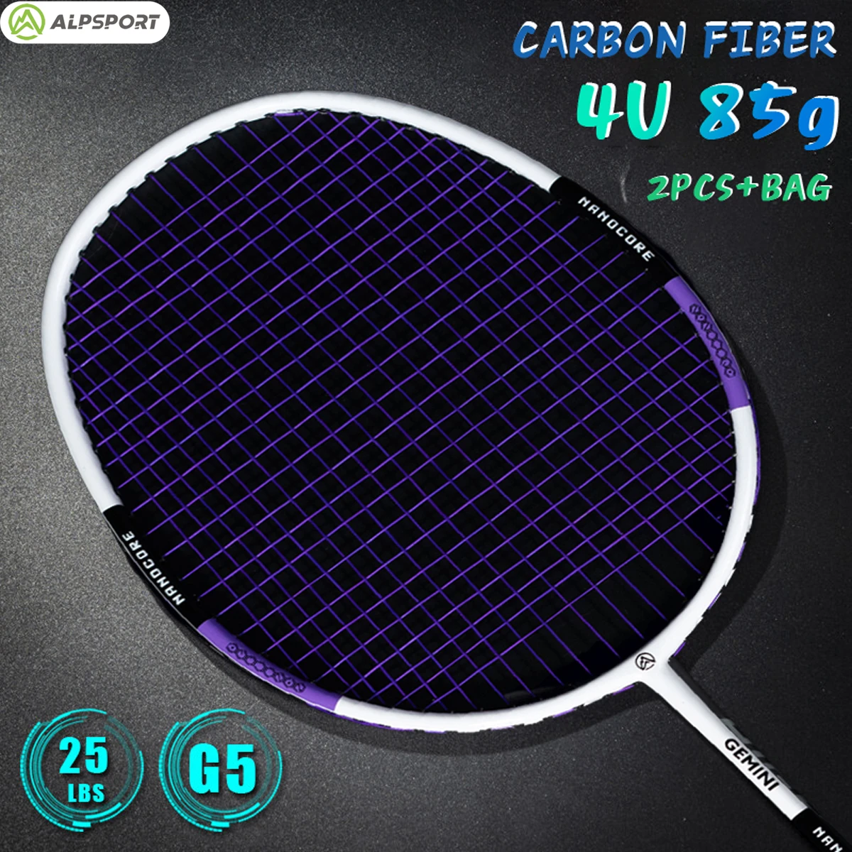 

ALP SZZ 4U 2 pcs/1 batch Badminton Racket Ultralight G5 Carbon fiber T800 Imported With badminton string and badminton bag