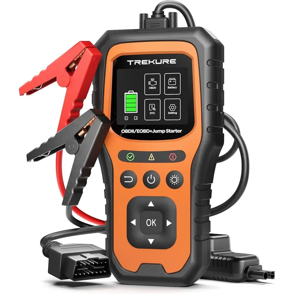 

Portable 12V Jump Starter with 5000A Peak Current, OBD2 Scanner, and Diagnostic Tool for Gasoline Cars