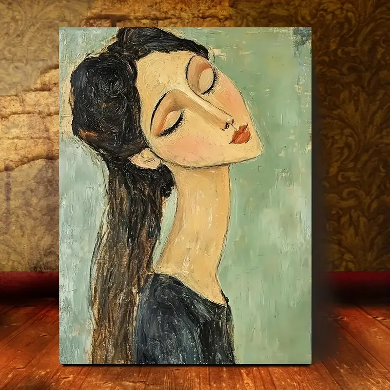 1 Stück, moderne, von Modigliani inspirierte Porträtkunst auf Leinwand, 11,8 x 15,7 Zoll, ohne Rahmen, fertig zum Aufhängen, geeignet für Annive